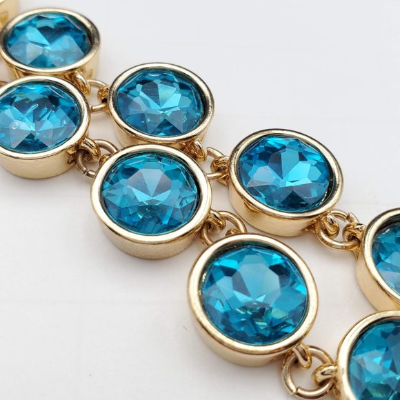 Lydell NYC Gold Tone & Aqua Blue Crystal Necklace - Picture 3 of 4